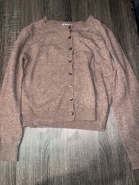 Soft Knit Light Brown Button-Front Women's Croppped Sweater